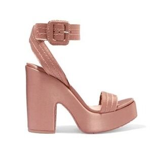 Pedro Garcia Thora Satin Platform Block Heel Ankle Strap Buckle Sandal Pink US 6